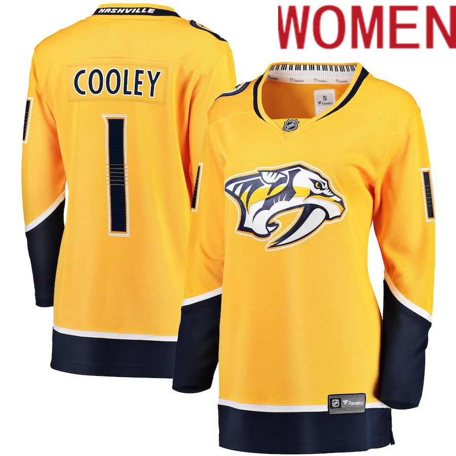 Women Nashville Predators #1 Devin Cooley Fanatics Branded Gold Home Breakaway Player NHL Jersey-0
